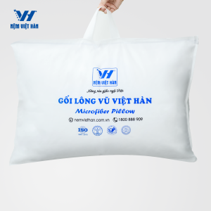 Gối Nằm Lông Vũ Việt Hàn - Êm Ái, Mềm Mại, Thoáng Khí - Từ Sợi Lông Vũ Nhân Tạo Microfiber